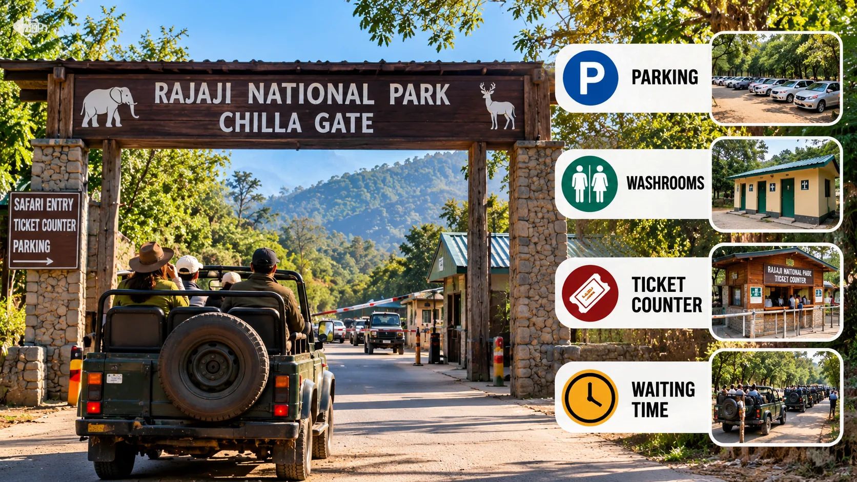Chilla Gate, Rajaji National Park: Parking, Washrooms, Ticket Counter & Waiting Time (2026-27 Guide) 1 Chilla Gate Rajaji National Park